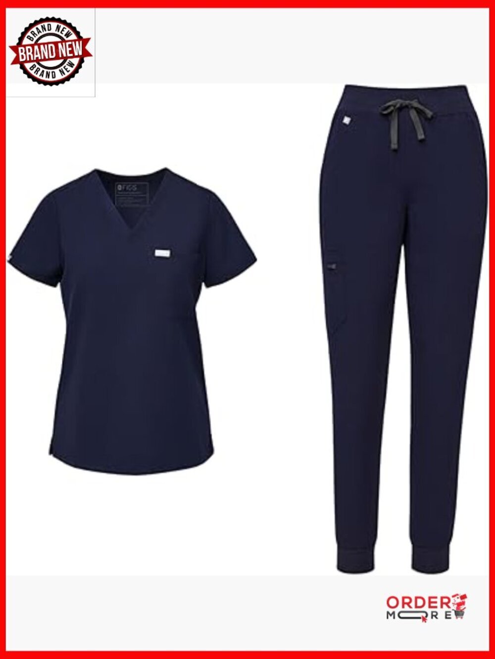 Medical Scrub Top & Jogger Set V-Neck Slim Fit Anti-Wrinkle Four-Way Stretch